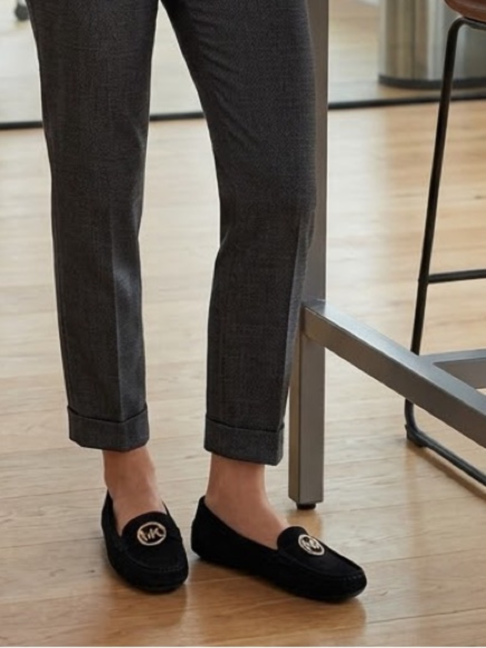 Michael Kors Black Suede Logo Penny Loafers 7.5